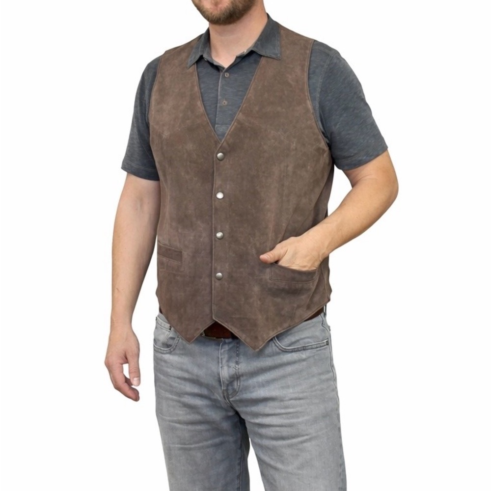 Men's Classic Brown Suede Leather Vest L